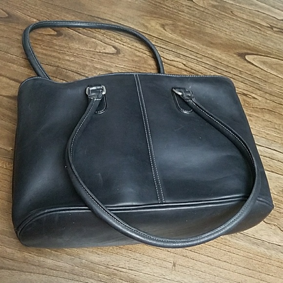 Levenger Black Leather Tote Handbag 10x14x3in - Picture 4 of 8